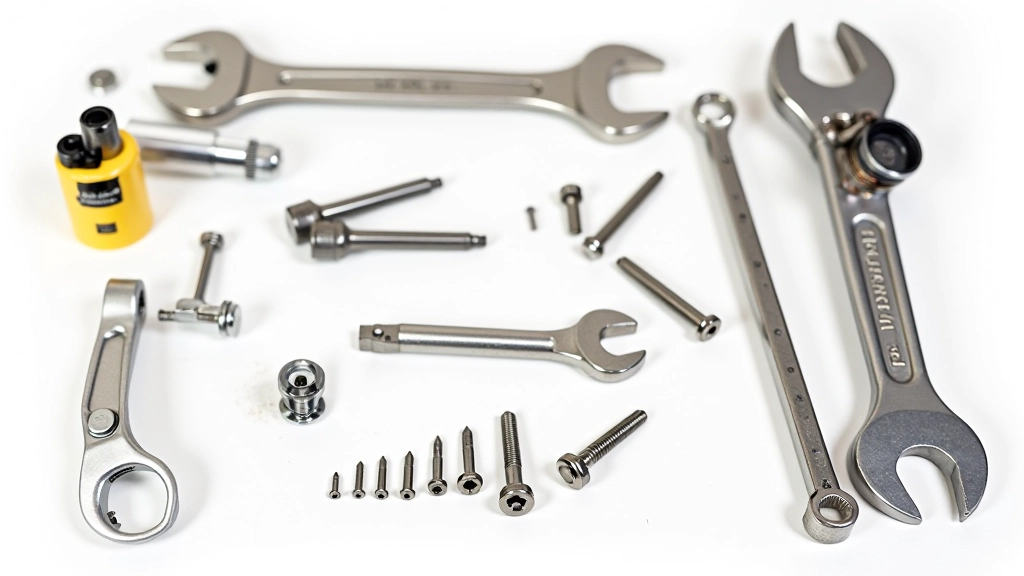 Kit de herramientas básicas para mantenimiento de bicicleta sobre fondo blanco