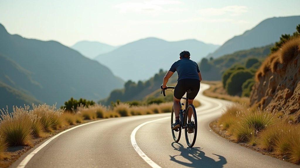 Ciclista pedaleando en una pendiente montañosa con técnica correcta de pedaleo