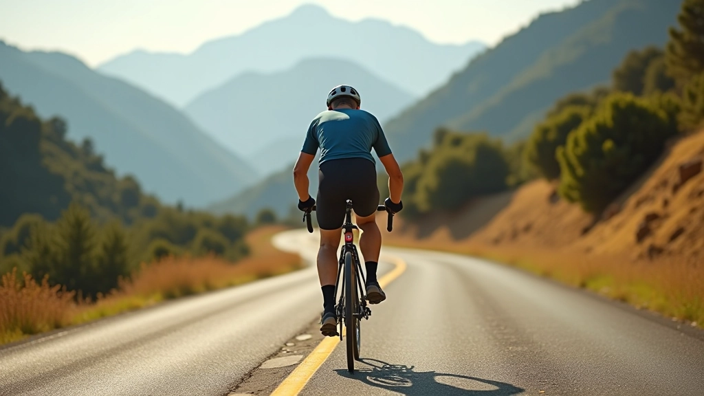 Ciclista en posición correcta de pedaleo en pendiente montañosa